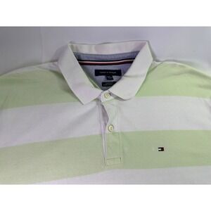 Tommy‎ Hilfiger 2XL Polo Shirt Custom Fit Green White Rugby Stripe Preppy Cotton